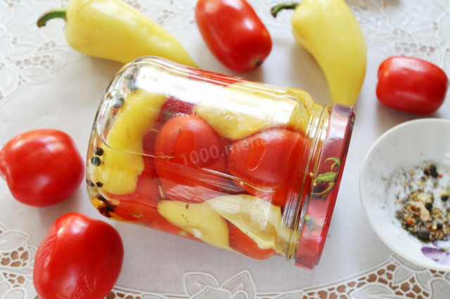 Pickled tomatoes with pepper for winter