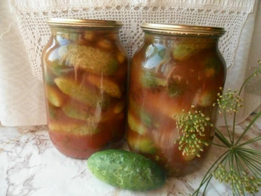 Cucumbers with tomato paste and garlic for winter without sterilization