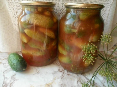Cucumbers with tomato paste and garlic for winter without sterilization