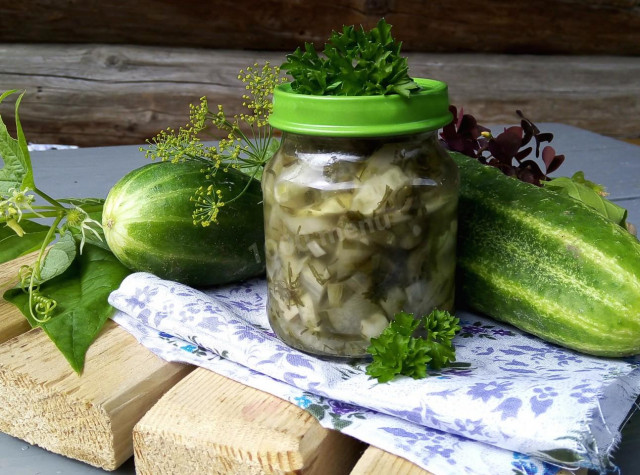 Delicate cucumber salad for winter