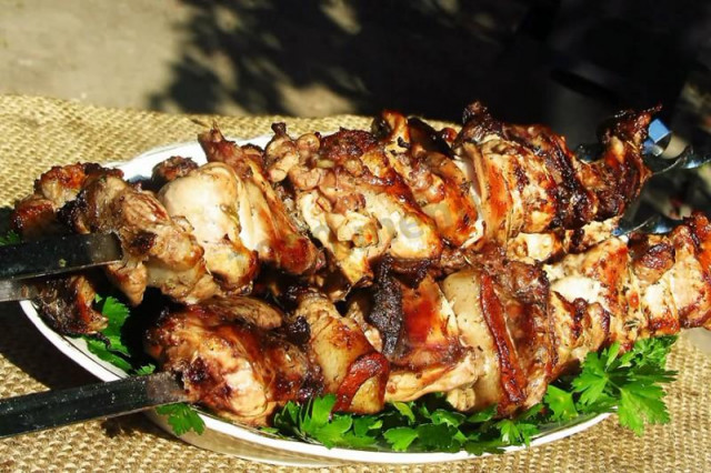 Rabbit kebab with bacon