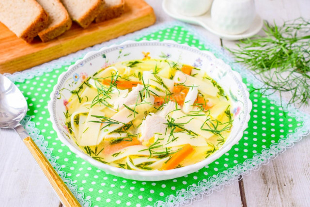 Chicken soup with noodles and egg