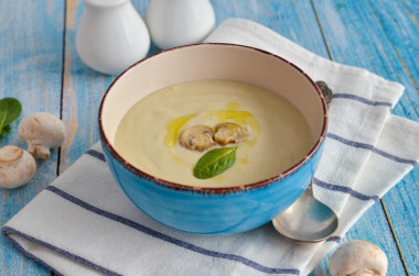 Mushroom puree soup with potatoes in a blender