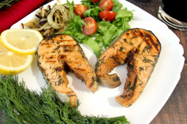 Grilled chum salmon steak