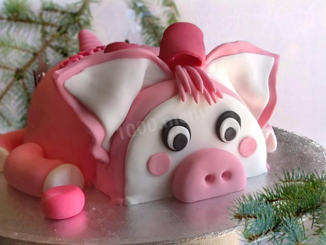 Sponge cake with prunes and nuts Pig