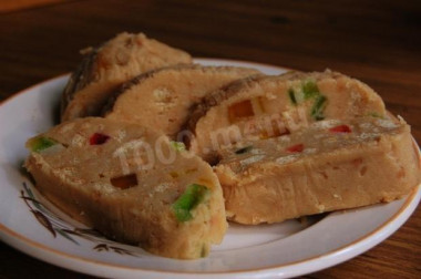 Sausage of cookies with condensed milk and marmalade