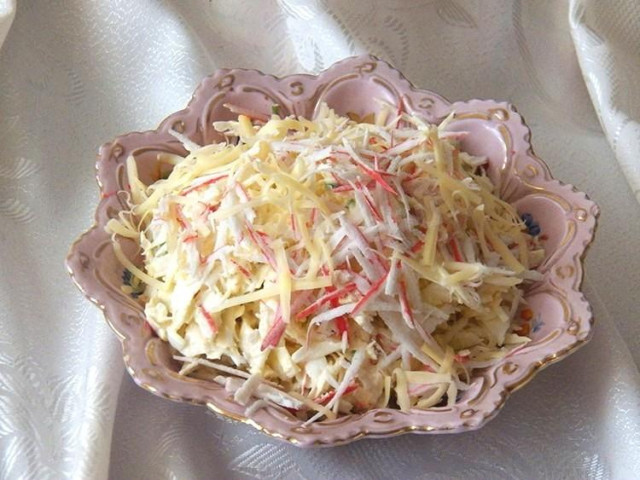 Salad with cabbage and crab sticks