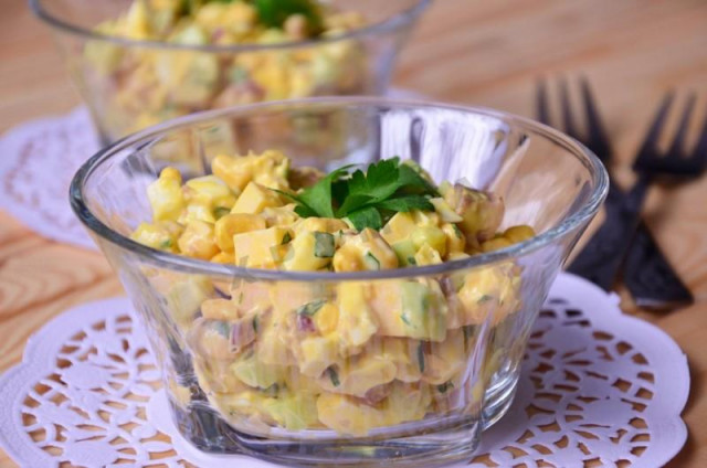 Salad with cod liver cheese and corn