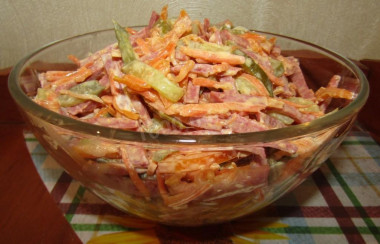 Salad with smoked sausage and carrots in Korean