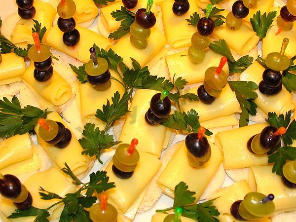 Cheese and grape canapes