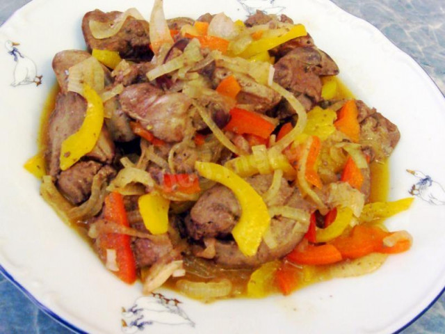 Chicken liver with onion and pepper