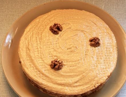 Chocolate cake with boiled condensed milk and walnuts
