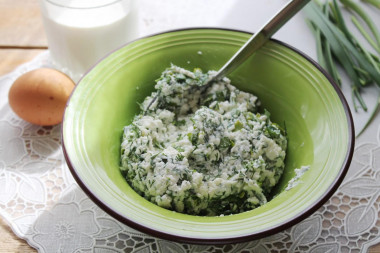 Filling for pancakes with egg, cottage cheese and herbs