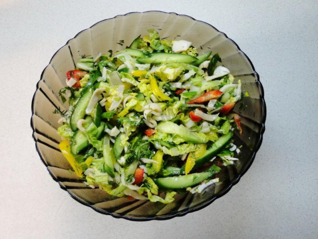 Salad with canned squid and Peking cabbage