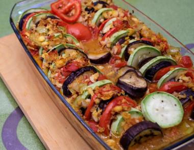 Fish ratatouille with pollock and vegetables baked in the oven