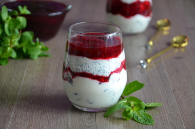 Cottage cheese dessert with cranberries and poppy seeds