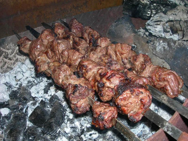 Bear meat kebab