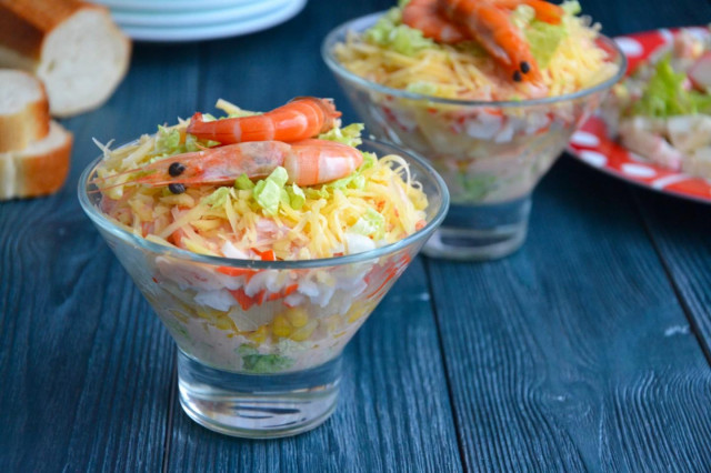 Cocktail salad with shrimp and pineapple cheese