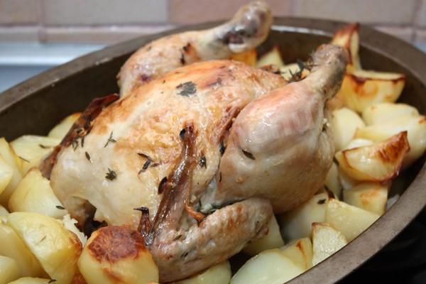 Whole chicken with baked potatoes