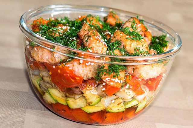 Layered salad with red fish