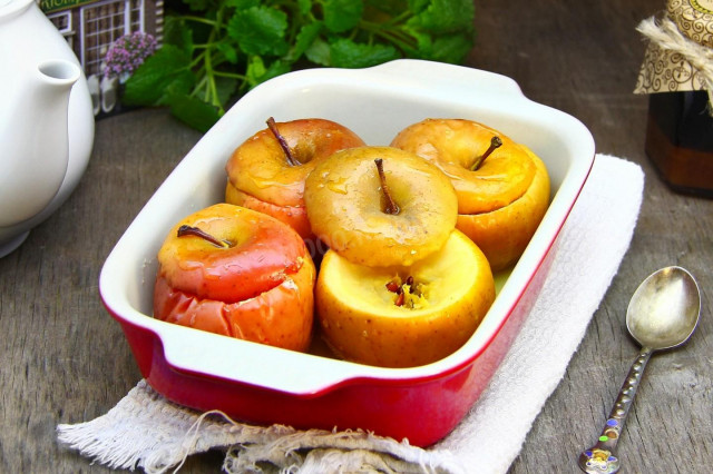 Apples with honey baked in the microwave whole in the peel