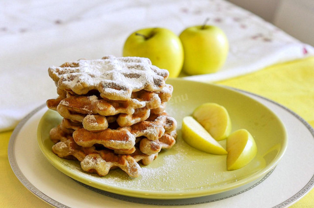 Apple waffles in a waffle iron