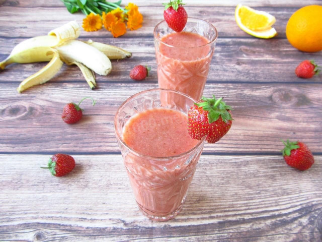Orange smoothie with strawberries and banana