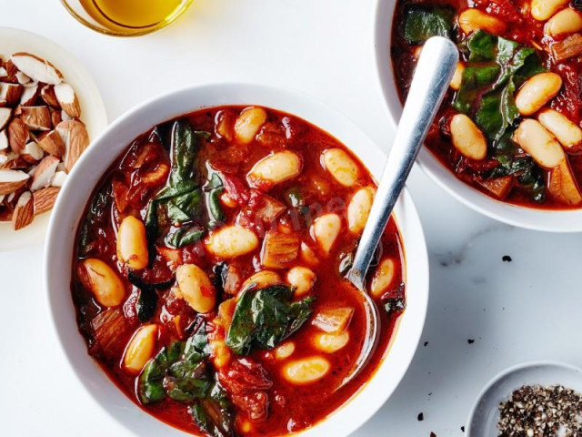 Chard soup with white beans and tomatoes