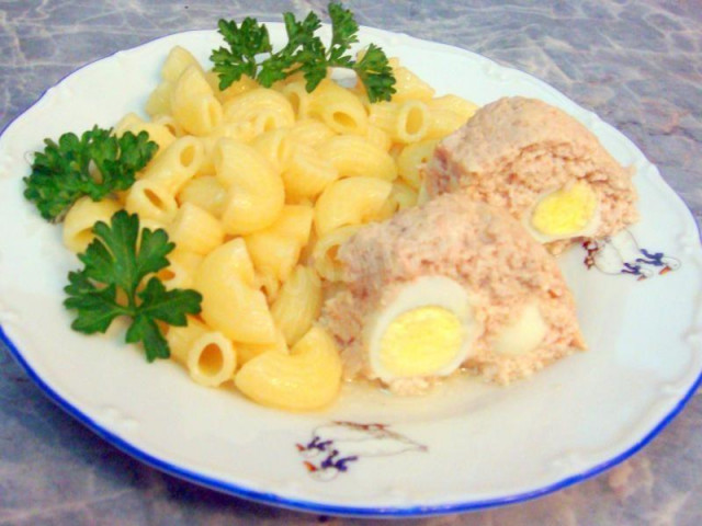 Chicken souffle with eggs in a mold