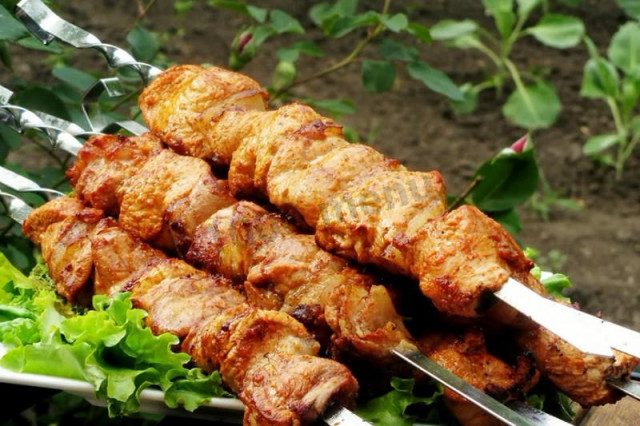Turkey shish kebab with lard juicy