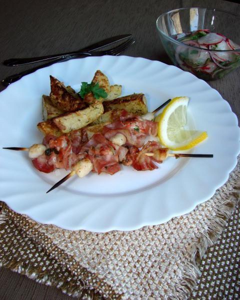 Scallop and salmon skewers