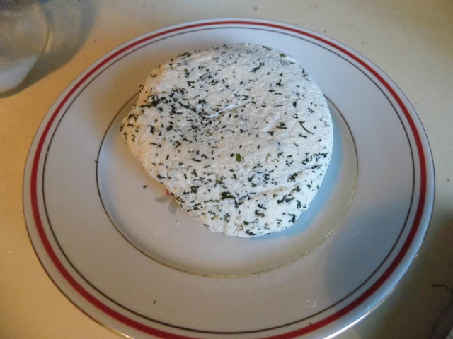 Homemade cheese made from kefir milk and eggs