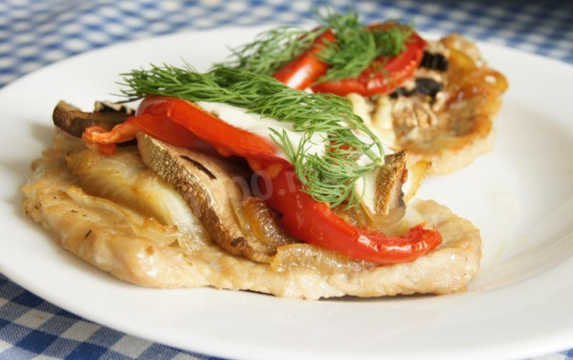 Chops with mushrooms and tomatoes