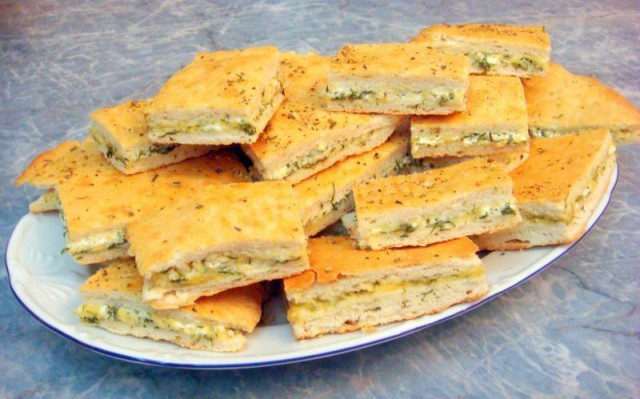 Classic Italian focaccia with hard cheese and cottage cheese