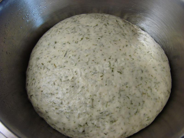 Pizza dough with dill on water