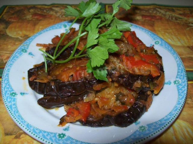 Hot appetizer - eggplant sauce with tomatoes and peppers
