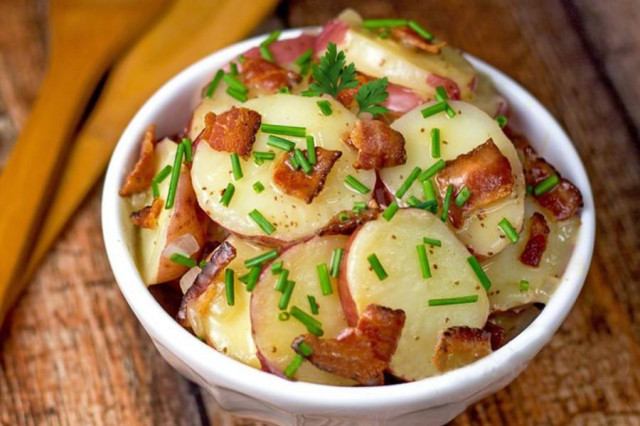 Potato salad with bacon onion and celery
