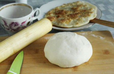 Tortilla dough in a frying pan