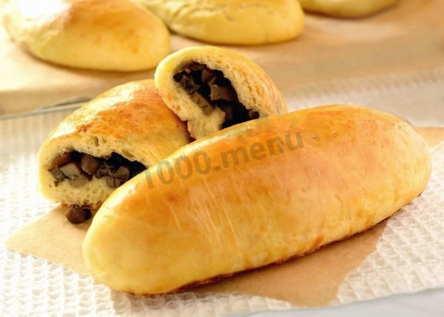 Microwave pies with mushrooms on water