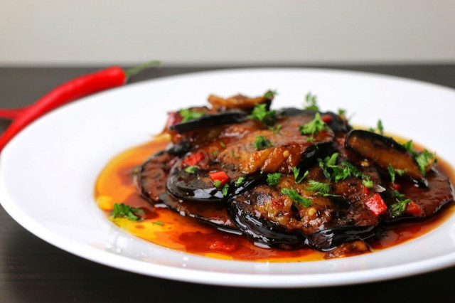 Eggplant with hot pepper for winter