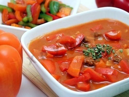 Lecho with onion tomatoes and bell pepper for winter