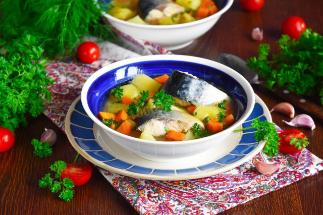 Fresh frozen mackerel fish soup