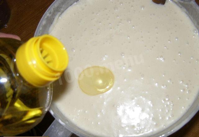 Dough for pancakes on kefir, vegetable oil and starch
