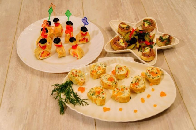 Canapes snacks for the festive table, simple and delicious