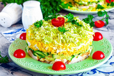 Salad with smoked breast and fresh cucumber