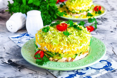 Salad with smoked breast and fresh cucumber