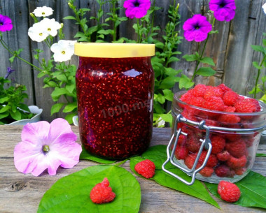 Raspberry jam made from raspberries on winter