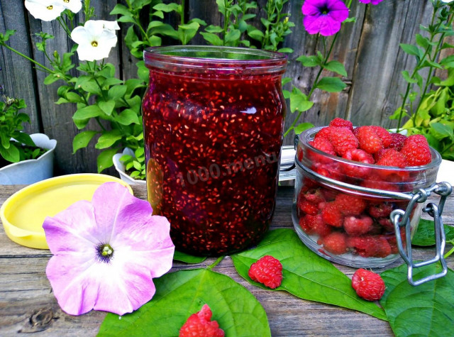 Raspberry jam made from raspberries on winter
