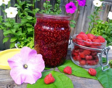 Raspberry jam made from raspberries on winter