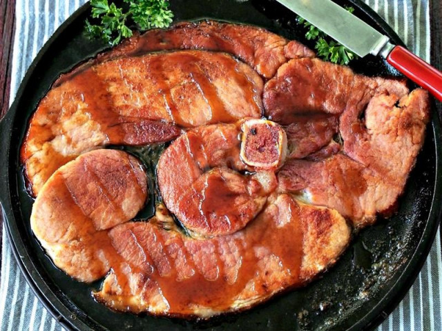 Pork ham on frying pan